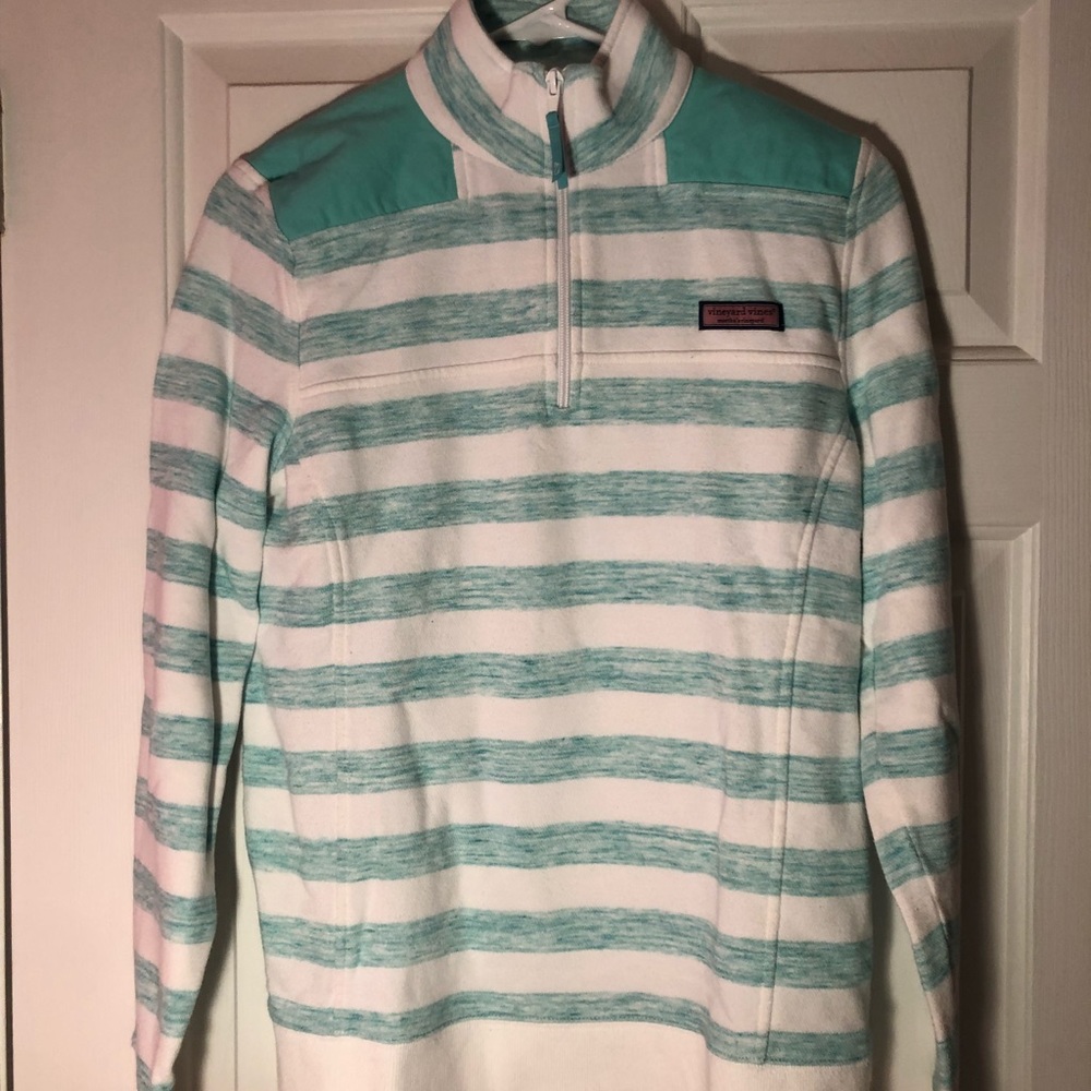 Vineyardvines turquoise and white strip shep shirt